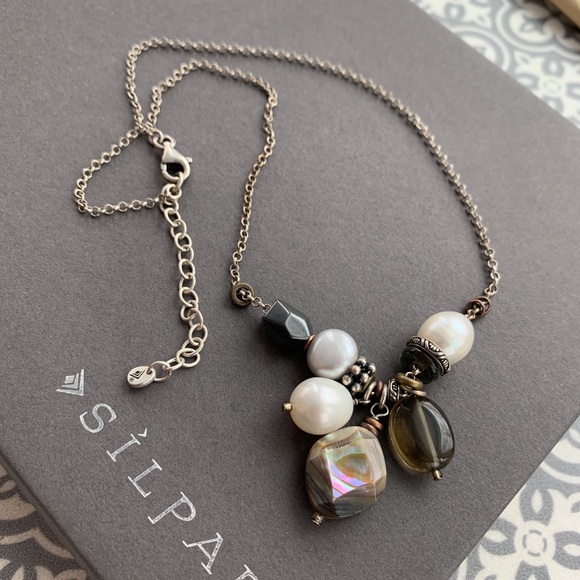 Retired SILPADA Sterling Silver, freshwater Pearl Mother of Pearl charm Necklace - Picture 1 of 4